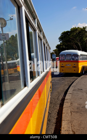 Gelbe Leyland Bus in Malta Stockfoto