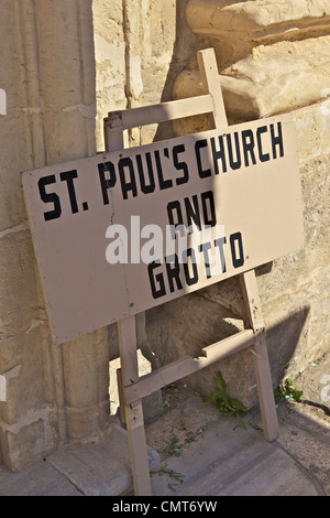 Zeichen der St. Pauls Kirche und Grotte (Pfarrkirche Chiesa di San Paolo), Rabat, Malta Stockfoto