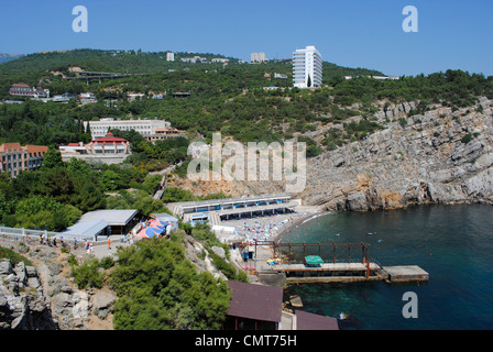 Ukraine. Die autonome Republik Krim. Strand. Die Küste des Schwarzen Meeres. um Gaspra. Stockfoto