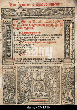 Lucan (39-65). Lateinische Dichter. Pharsalia. Titel-Cover. Gedruckt im Jahre 1519. Stockfoto