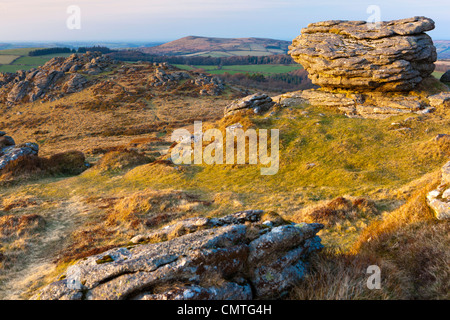 Blick vom Chinkwell Tor in Richtung Honeybag Tor, Dartmoor National Park, Devon, Südwestengland, Europa Stockfoto