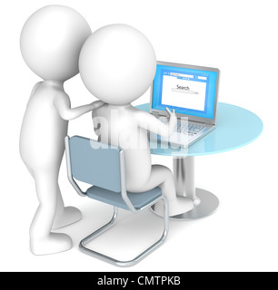 3D kleine menschliche Charaktere X2 Blick auf einer Web-Seite. Business-Leute-Serie. Stockfoto