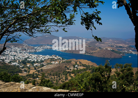 Insel Patmos, Ansicht von Chora. Dodekanes, Griechenland Stockfoto