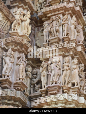 Khajuraho Tempel Schnitzereien Stockfoto