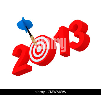 Dart, Ziel - Neujahr 2013 isoliert auf weiss zu treffen. Stockfoto