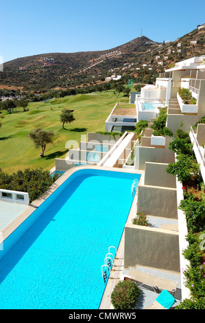 Blick vom Luxushotel am Golfplatz, Kreta, Griechenland Stockfoto