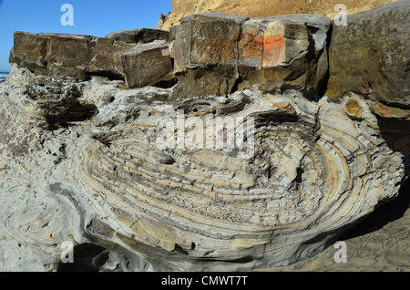 Weiche Ablagerungen aus Sandstein. Kalifornien, USA. Stockfoto