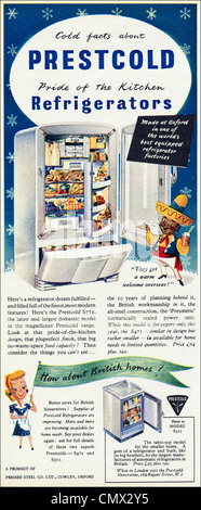 PRESTCOLD REFRIDGERATORS Anzeige Original Werbung von der 1940er Jahre Periode Zeitschriftenwerbung Stockfoto