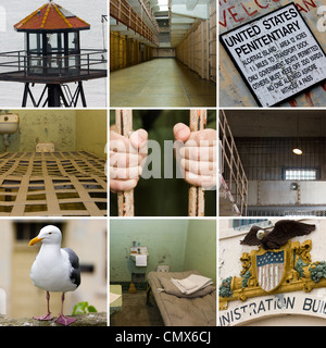 Collage-Fotomontage von Alcatraz Gefängnis Stockfoto