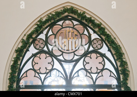 Reich verzierte Fenster auf das Cafe Funicolare in Bergamo. Stockfoto