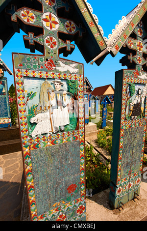 Der fröhliche Friedhof (Cimitirul Vesel) Sapanta, Maramares, nördlichen Siebenbürgen, Rumänien. Stockfoto