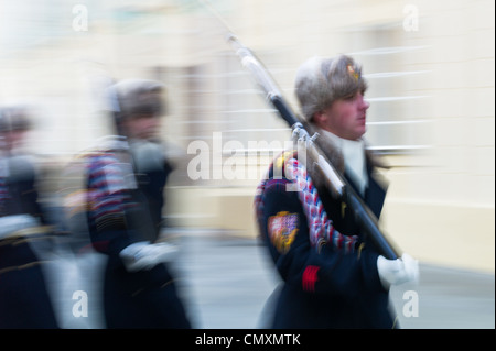 Soldaten marschieren auf der Pragerburg - die Wachablösung, Tschechische Republik Stockfoto