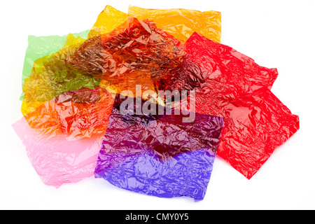 Haufen von farbigen Bonbonverpackungen Stockfoto