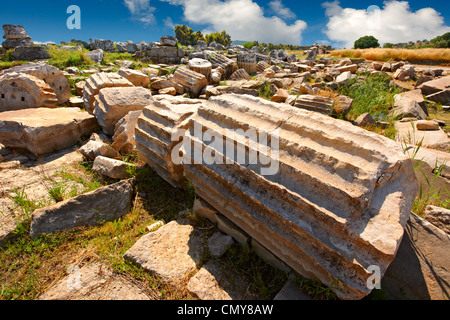 Spalten um das Heiligtum des Artimis mit der Agora, Magnesia am Mäander Ausgrabungsstätte, Türkei Stockfoto