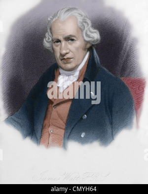 James Watt (1736-1819). Schottischer Erfinder. Farbige Gravur. des 19. Jahrhunderts. Stockfoto