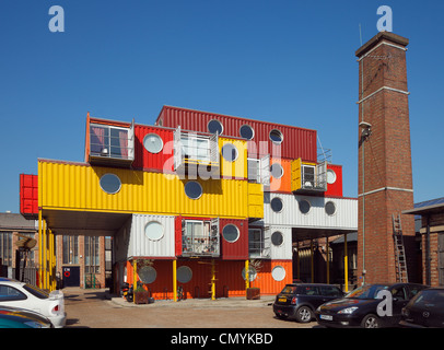 Containerstadt, Trinity Buoy Wharf. Stockfoto