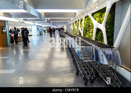 Gepäckwagen und Einkaufsviertel im Flughafen Taipeh-Taiwan Stockfoto