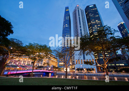 Asien Singapur Skyline Panorama, Fullerton Hotel Stockfoto
