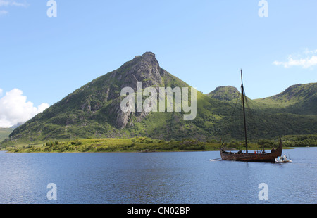 Wikingerschiff Lofotr Museum Stockfoto