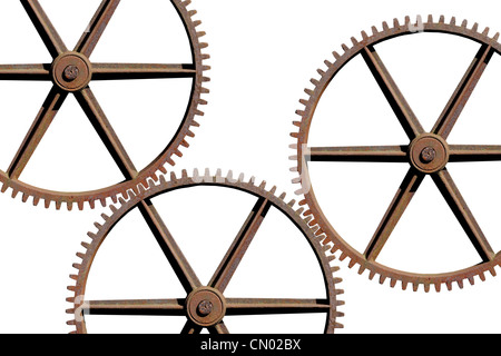 Rostige Zähne vor einem weißen Hintergrund. Stockfoto