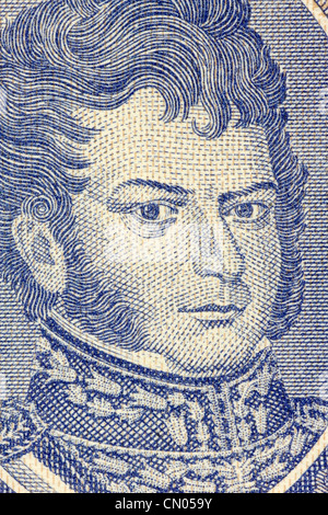 Bernardo O' Higgins (1778-1842) auf halbe Escudo 1962 Banknote aus Chile. Chilenische Unabhängigkeit führend. Stockfoto