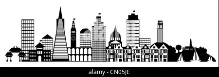 San Francisco Stadt Skyline Panorama schwarz-weiß Silhouette ClipArt Illustration Stockfoto