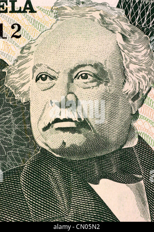 Jose Antonio Paez (1790-1873) auf 20 Bolivares 1995 Banknote aus Venezuela. Stockfoto