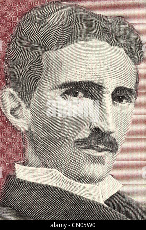 Nikola Tesla (1856-1943) auf 5 Novih Dinara 1994 Banknote aus Jugoslawien. Am besten bekannt als der Vater der Physik. Stockfoto