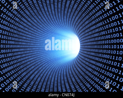 3D binäre Tunnel Hintergrund - Daten-Stream-Konzept Stockfoto