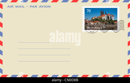Air Mail Umschlag mit einem Stempel: Schloss Albrechtsburg Meissen, Sachsen, Deutschland, Europa Stockfoto