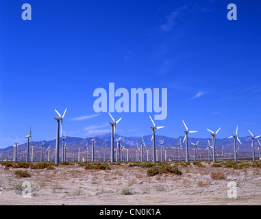 Windkraftanlagen in der Nähe von Palm Springs, Kalifornien, Vereinigte Staaten von Amerika Stockfoto