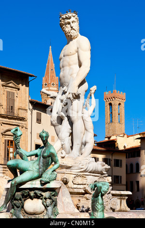 Europa, Italien, Florenz, Neptun-Brunnen auf der Piazza della Signoria, UNESCO-Weltkulturerbe, Stockfoto