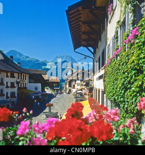 Main Street Gruyères Kanton Fribourg Schweiz Stockfoto