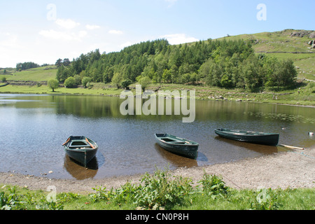 Boote am Tarn Watendlath Seenplatte Cumbria England UK Stockfoto