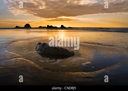 Sonnenuntergang auf einem Tidepool Ruby Beach in Olympic Nationalpark, Washington. USA. Frühling Stockfoto