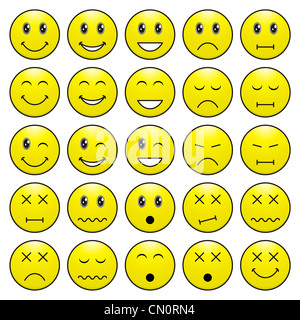 Pack von Gesichtern (Emoticons) mit verschiedenen Emotionen Ausdruck Stockfoto