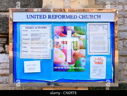 Schild außerhalb der Evangelisch reformierten Kirche UK Stockfoto