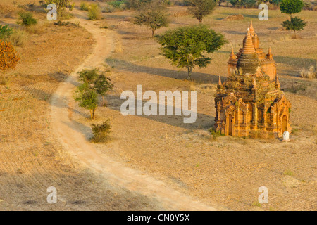 Feldweg führt rund um Tempel, Bagan, Myanmar Stockfoto