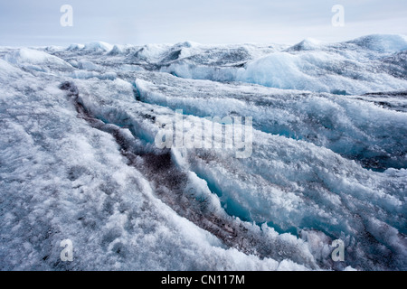 Arktische Tundra - Grönland Eiskappe spaltenreichen Gletscher-Ansicht Stockfoto