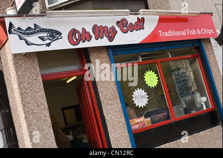 Außenseite des OH MY COD traditionellen Fish &amp; Chips-Shop in Newport South Wales UK Stockfoto