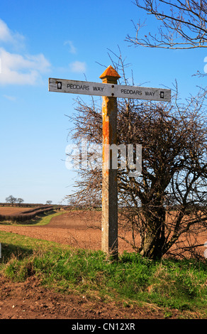 Ein Wegweiser für den Peddars Way Langstrecken Pfad bei Fring, Norfolk, England, Vereinigtes Königreich. Stockfoto