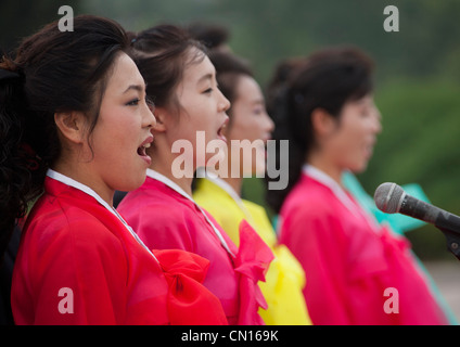 9 September Nationalfeiertag in Nordkorea Feier in Straßen Pyongyang, Nordkorea Stockfoto