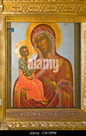 Russland Uglitsch Russisch-orthodoxe Kirche der St. Dimitrius auf das Blut (1630) Madonna mit Kind-Symbol Stockfoto