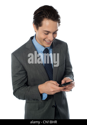 Porträt eines glücklichen Geschäftsmann mit dem Handy telefonieren Stockfoto