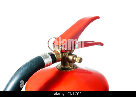 Feuerlöscher-Kopf Großaufnahme auf weiß Stockfoto