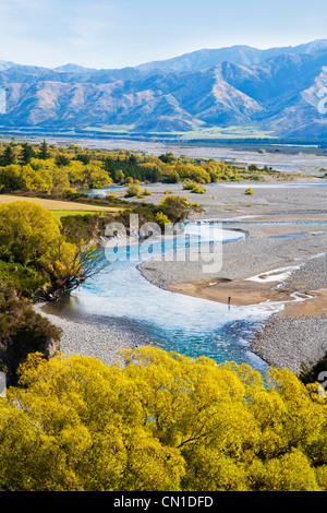 Geflochtene River, Waiau Tal, Hurunui District, Canterbury, Neuseeland. Stockfoto