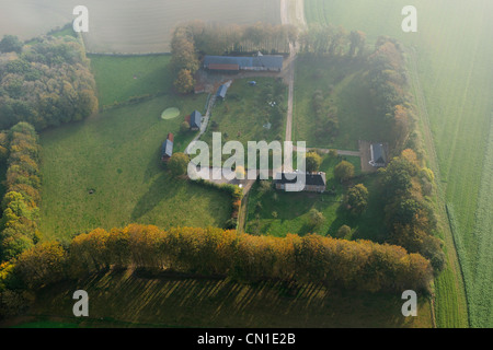 Frankreich, Seine Maritime Bretteville du Grand Caux, Clos Masure, ein typischer Bauernhof der Normandie, genannt La Vitrine du Lin (Antenne Stockfoto