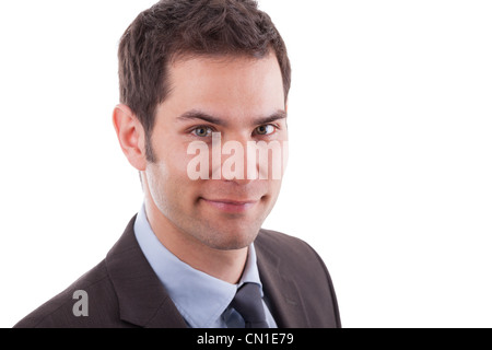 Porträt eines jungen kaukasischen Geschäftsmannes, isoliert auf weißem Hintergrund Stockfoto