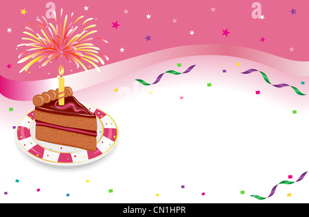 Happy Birthday - Party Feier mit festliche Kuchen, leuchtenden Kerzen und Feuerwerk. Stockfoto