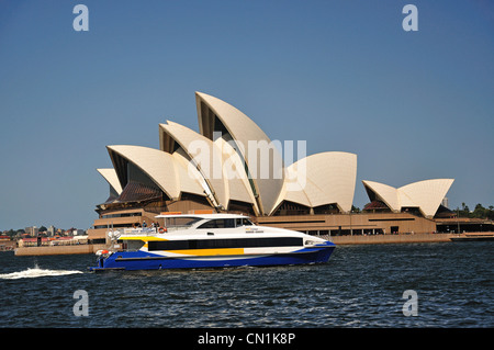 Sydney Opera House von Dawes Point Park, Sydney Harbour, Sydney, New South Wales, Australien Stockfoto